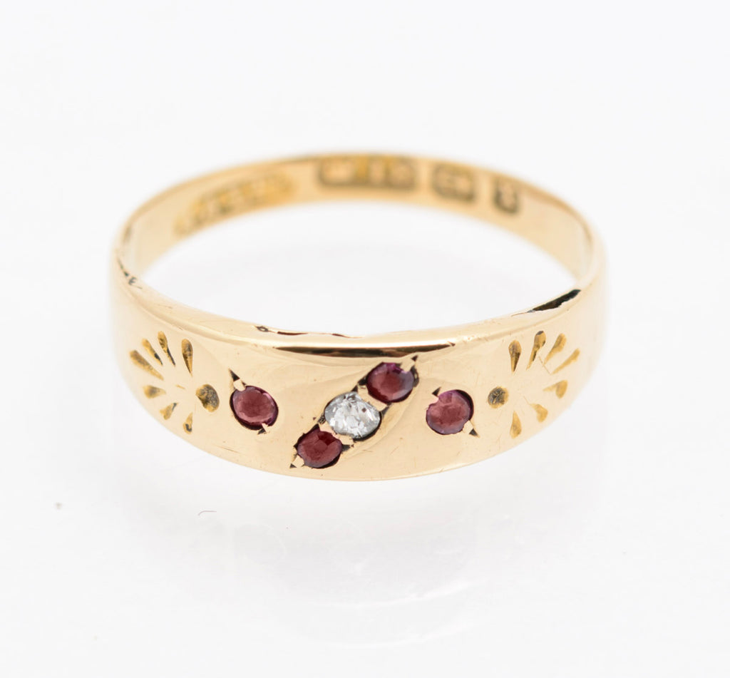 Antique Victorian Natural Ruby & Diamond Set Ladies Ring In 18ct Gold Hallmarked (B2231)