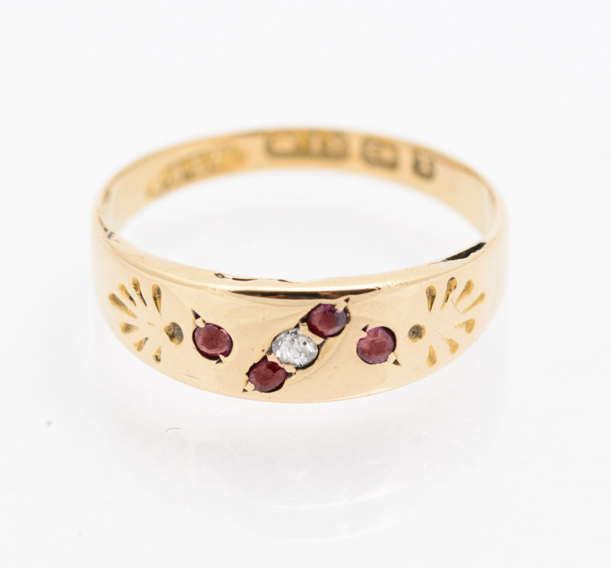 Antique Victorian Natural Ruby & Diamond Set Ladies Ring In 18ct Gold Hallmarked (B2231)