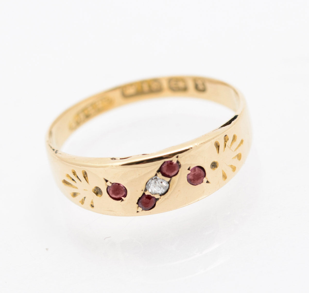 Antique Victorian Natural Ruby & Diamond Set Ladies Ring In 18ct Gold Hallmarked (B2231)