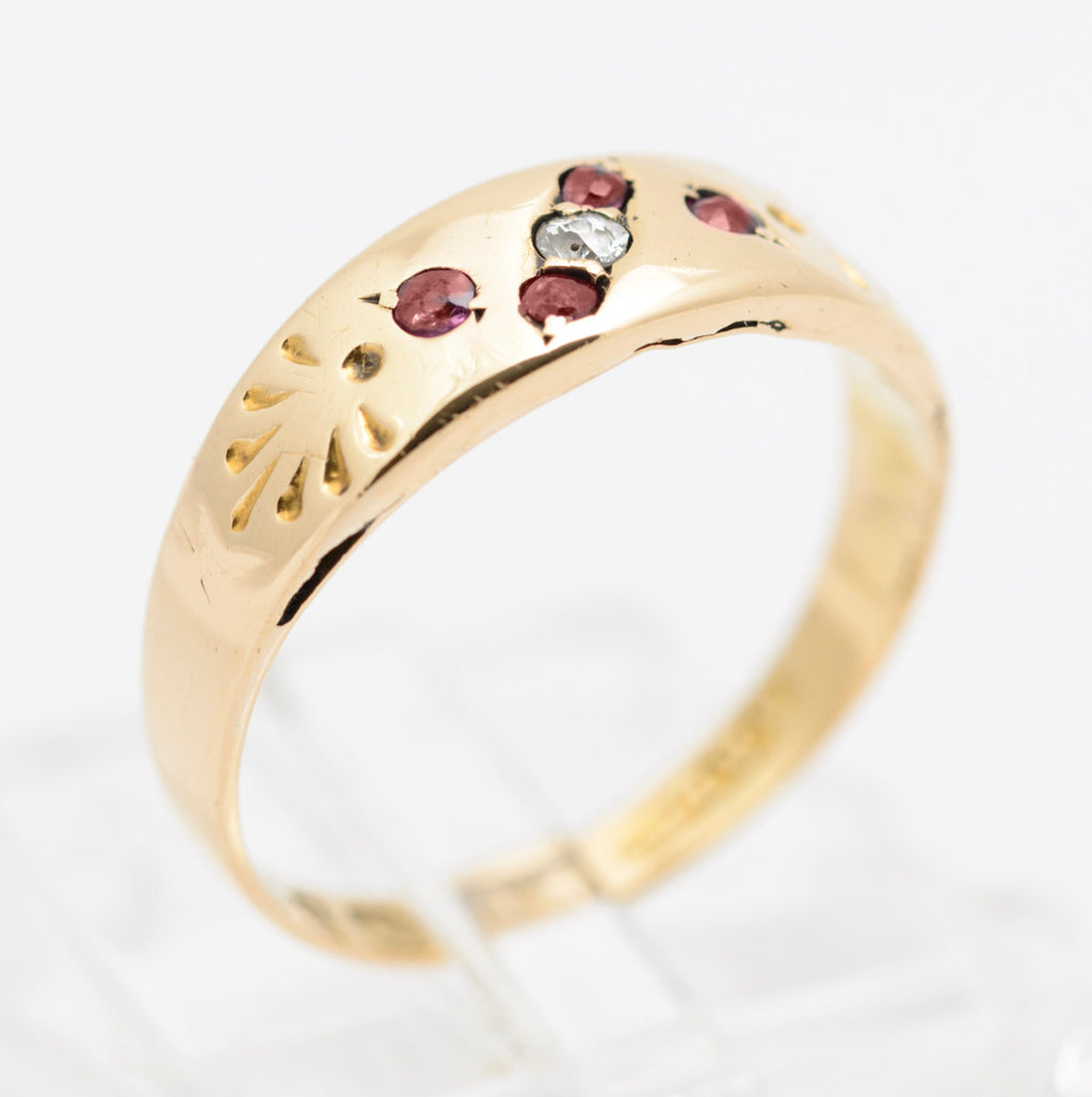 Antique Victorian Natural Ruby & Diamond Set Ladies Ring In 18ct Gold Hallmarked (B2231)