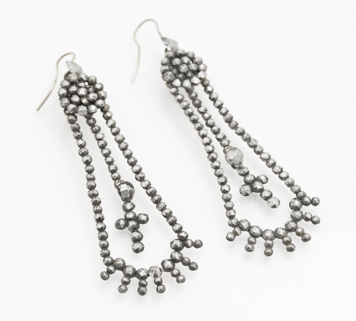 Pair Antique Georgian Cut Steel Earrings Long Drop With Articulated Crosses (B2232)
