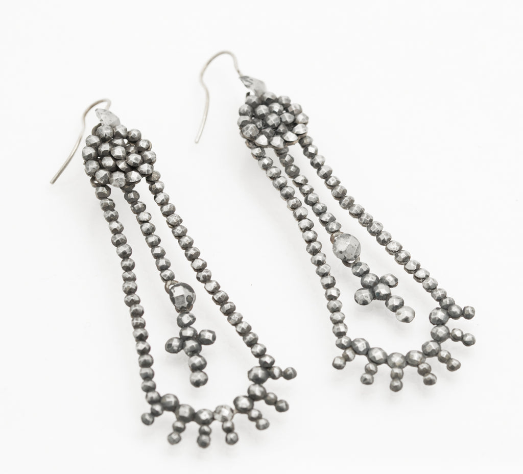 Pair Antique Georgian Cut Steel Earrings Long Drop With Articulated Crosses (B2232)