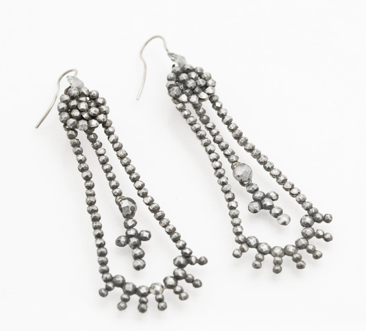 Pair Antique Georgian Cut Steel Earrings Long Drop With Articulated Crosses (B2232)
