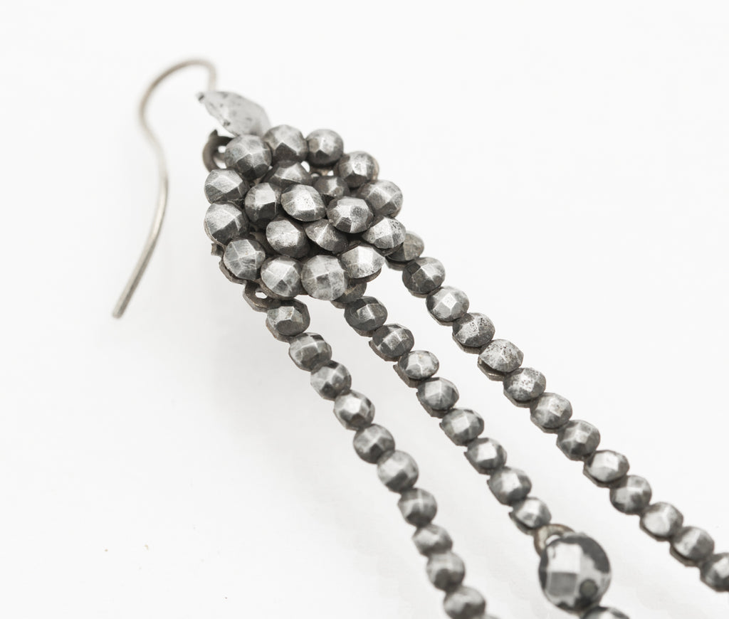 Pair Antique Georgian Cut Steel Earrings Long Drop With Articulated Crosses (B2232)