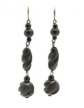 Pair Antique Victorian Carved Irish Bog Oak Earrings Mourning Jewellery c.1880 (B2237)