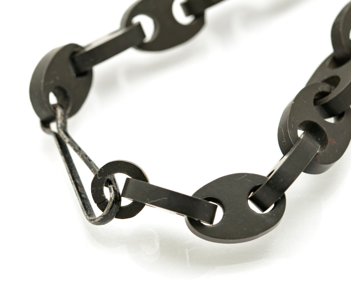 Antique Chunky Vulcanite Chain Link Mourning Necklace Victorian c.1880 (B2242)