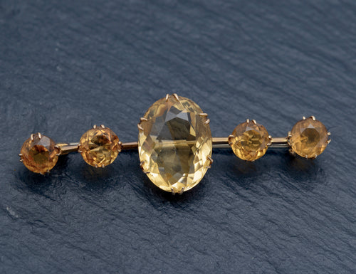 Antique 9ct Gold Citrine Bar Brooch With Large 11.5 Carat Gemstone c.1900 (B2245)