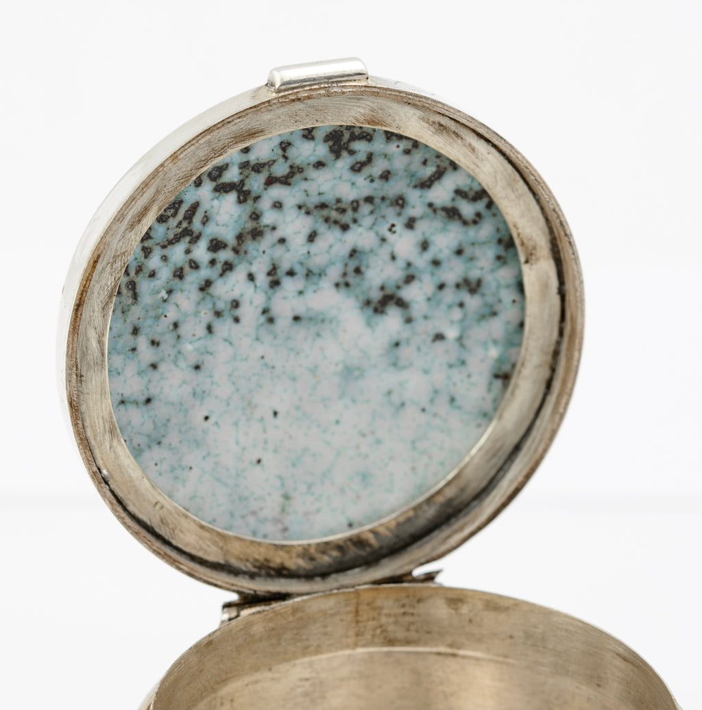 Antique Sterling Silver Jar With Hand Painted Pre-Raphaelite Portrait On Copper (B2253)