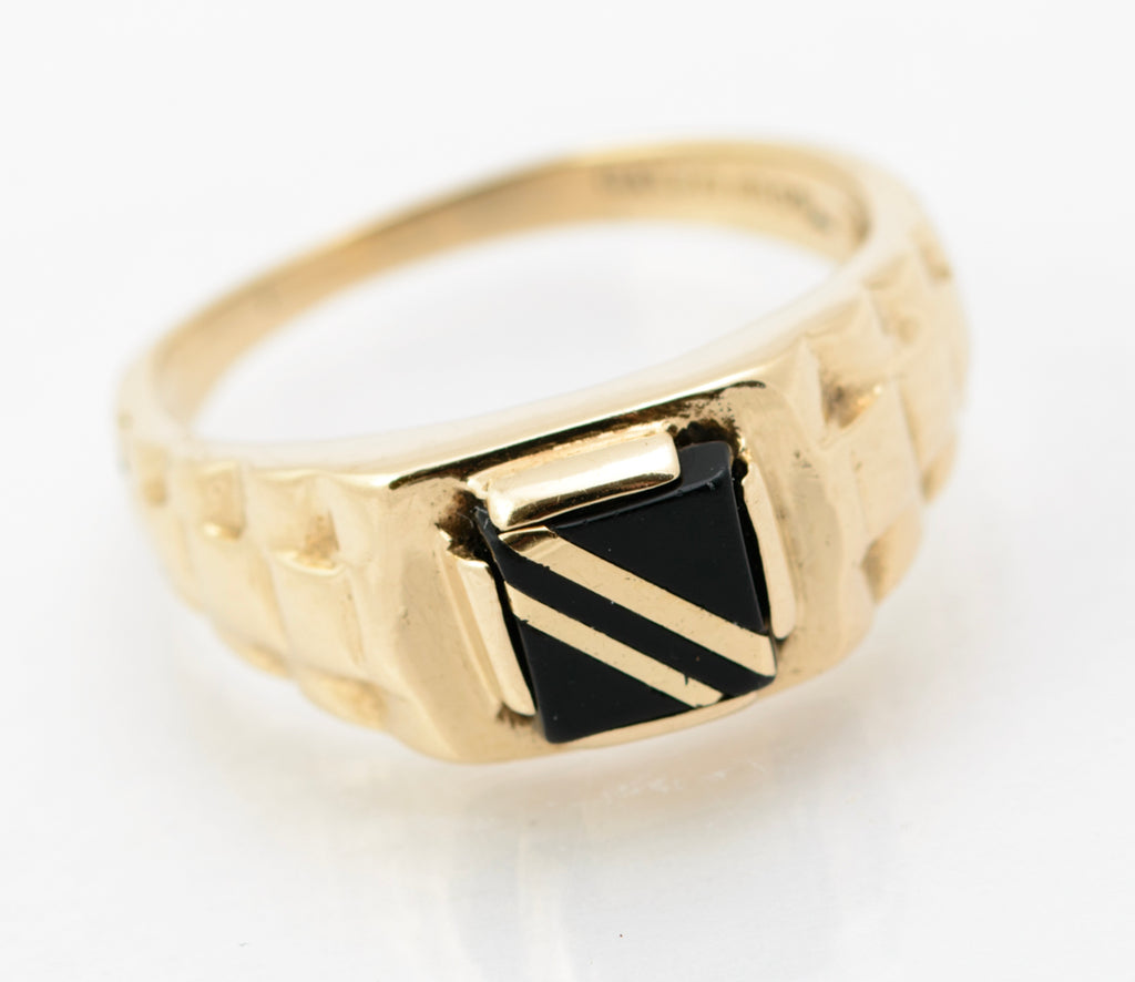 Vintage 9ct Yellow Gold Signet Ring With Black Onyx Panel Hallmarked London 1991 UK Size M1/2  (B2257)