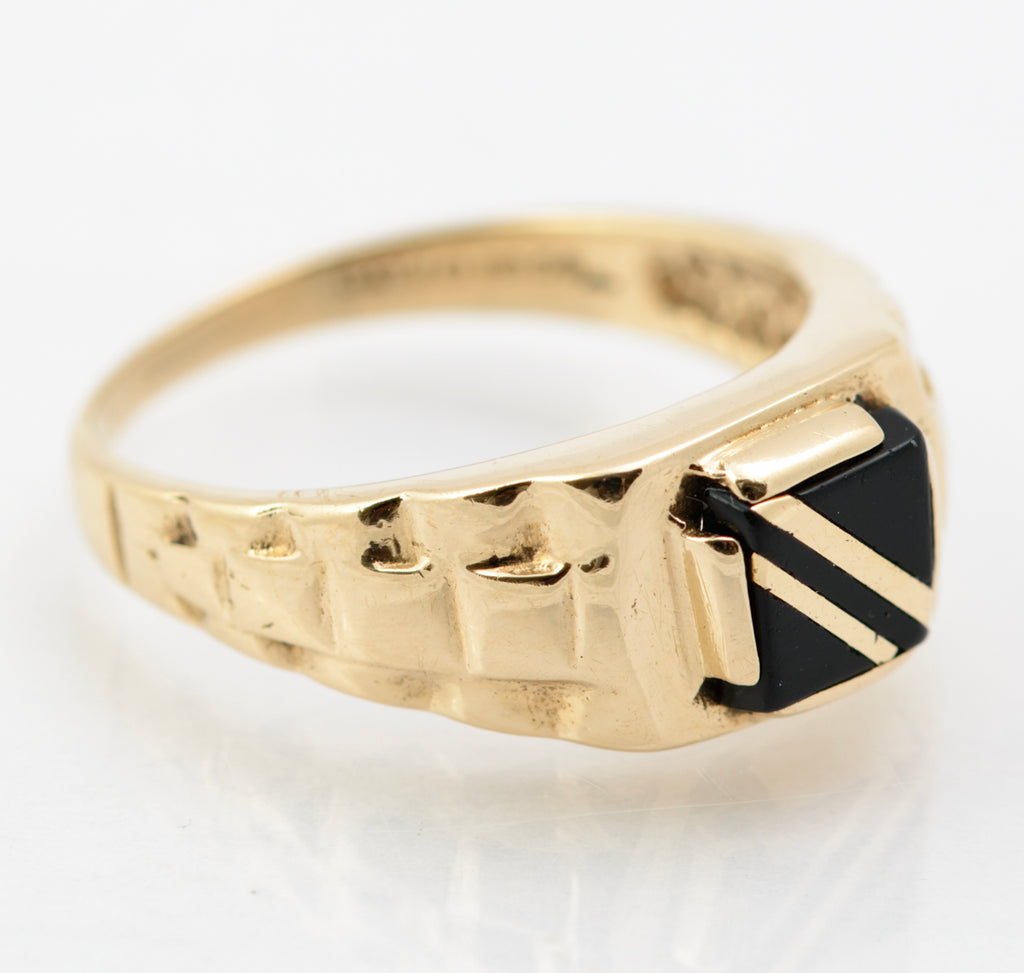 Vintage 9ct Yellow Gold Signet Ring With Black Onyx Panel Hallmarked London 1991 UK Size M1/2  (B2257)