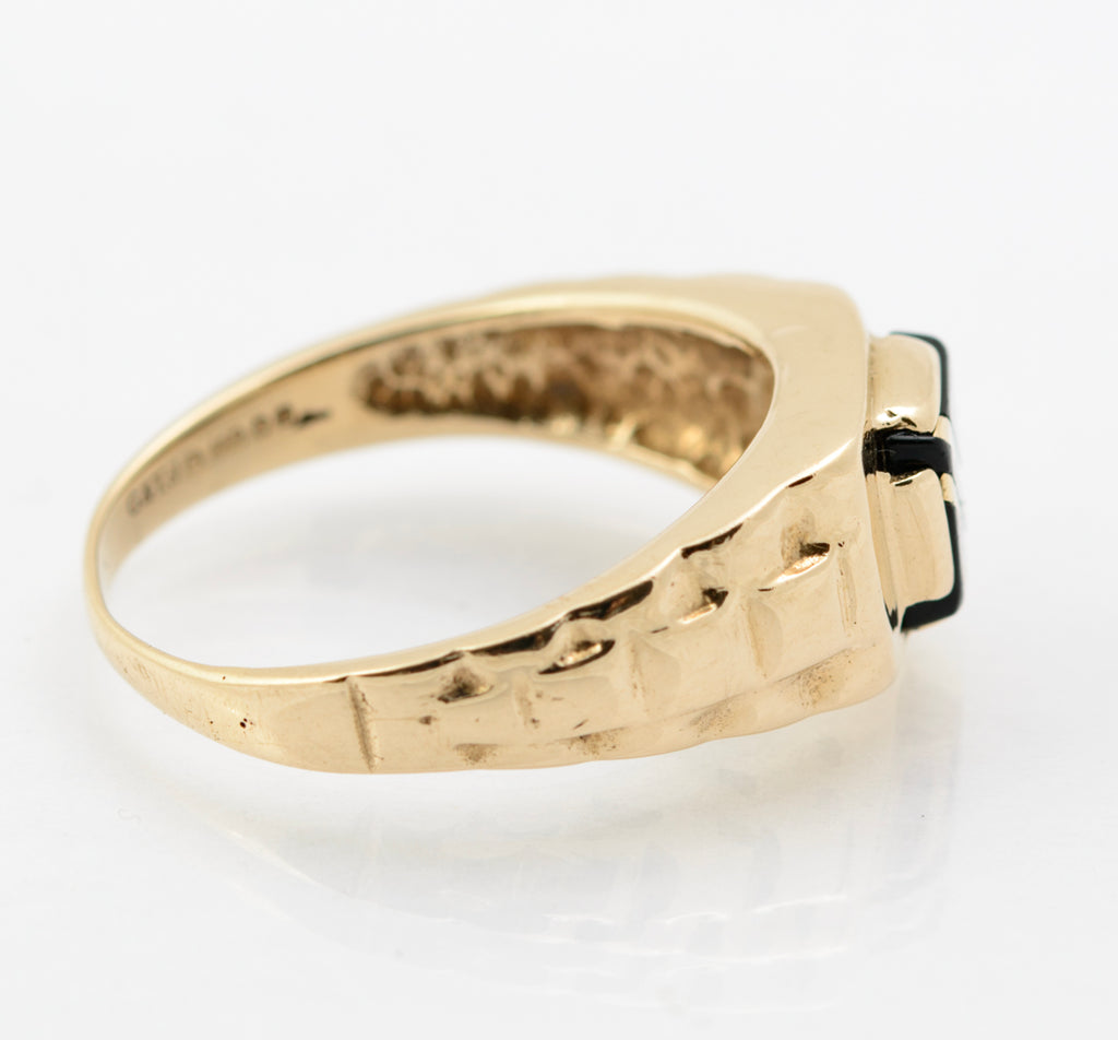 Vintage 9ct Yellow Gold Signet Ring With Black Onyx Panel Hallmarked London 1991 UK Size M1/2  (B2257)