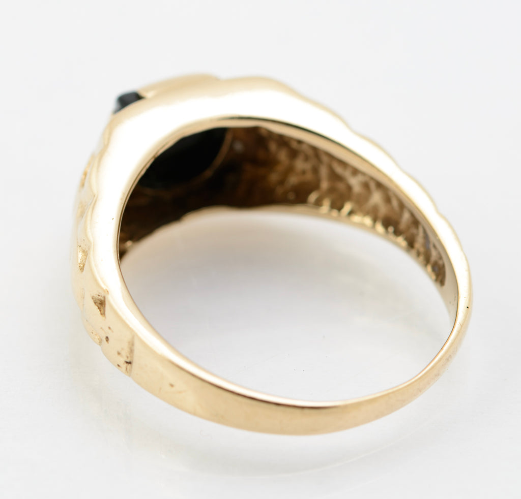 Vintage 9ct Yellow Gold Signet Ring With Black Onyx Panel Hallmarked London 1991 UK Size M1/2  (B2257)