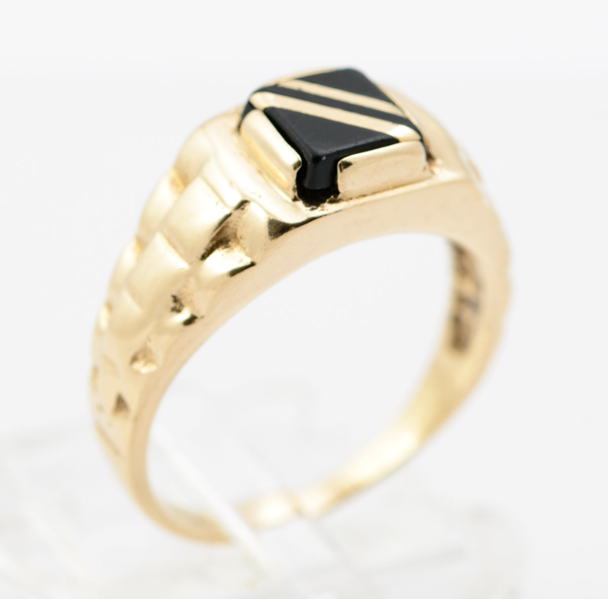Vintage 9ct Yellow Gold Signet Ring With Black Onyx Panel Hallmarked London 1991 UK Size M1/2  (B2257)