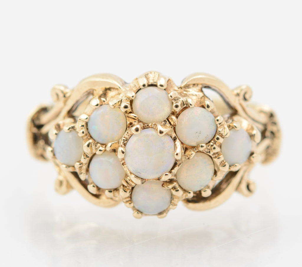 Vintage 9ct Gold & Natural Opal Cluster Fancy Dress Ring Hallmarked Birmingham 1976 (B2259)