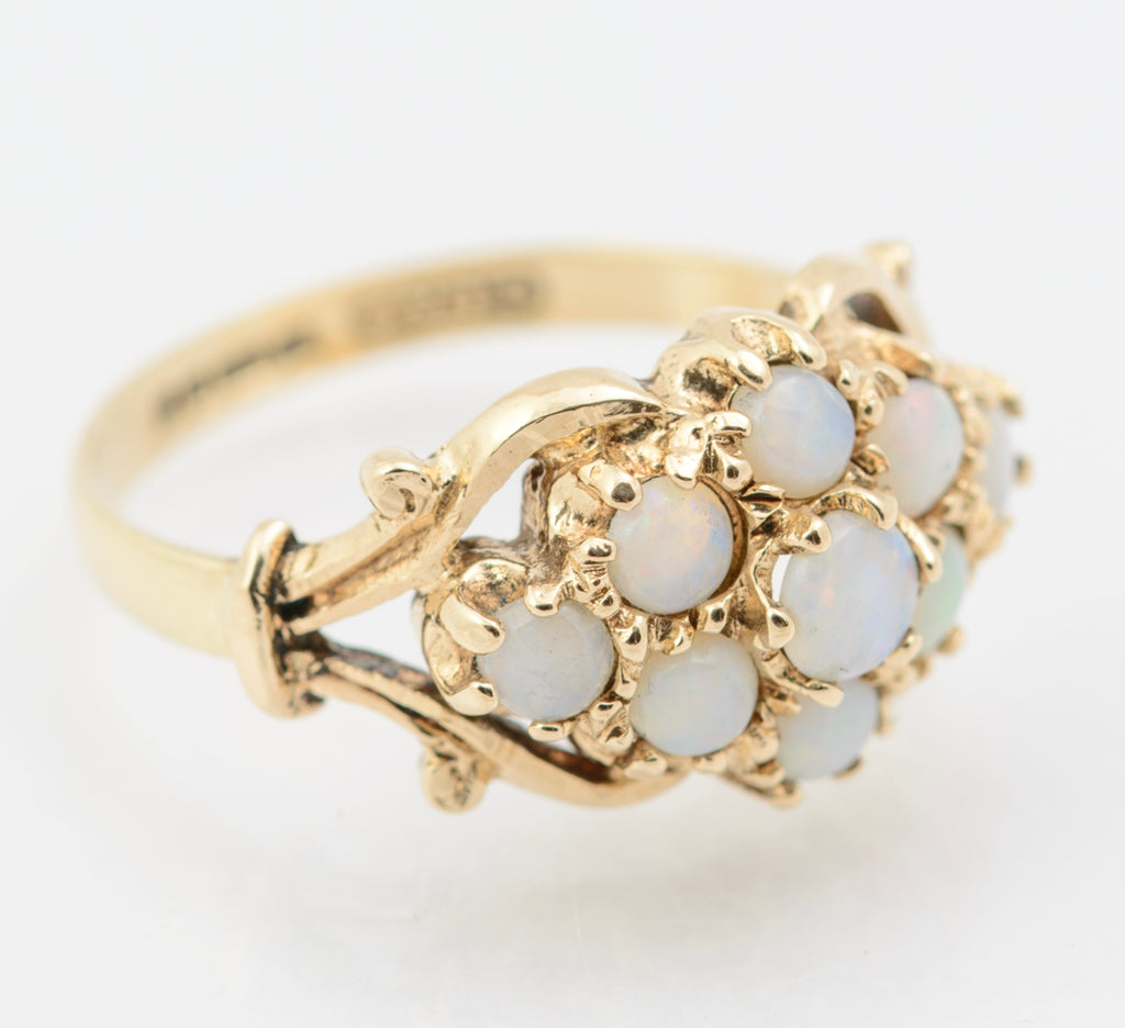 Vintage 9ct Gold & Natural Opal Cluster Fancy Dress Ring Hallmarked Birmingham 1976 (B2259)