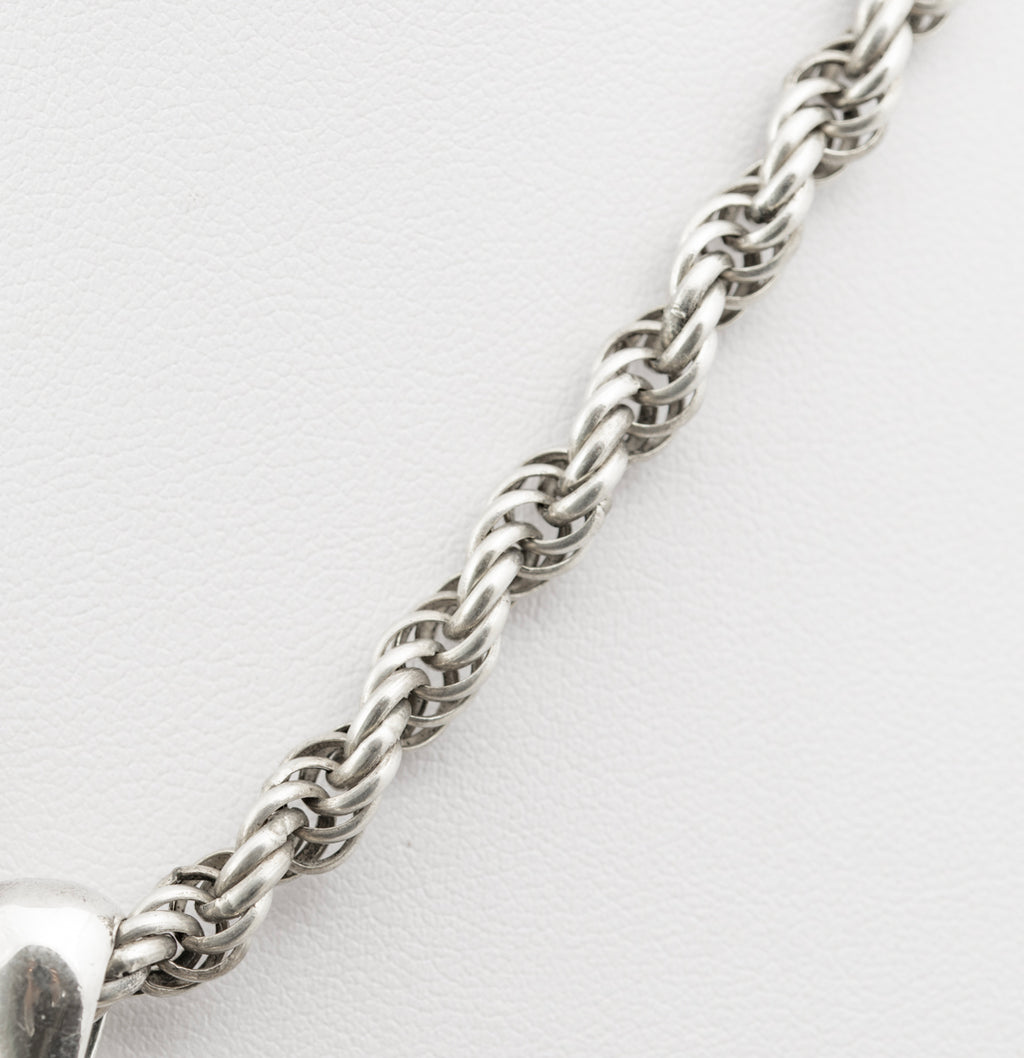Large Antique Victorian Silver Locket & Fancy Spiral Link Chain c.1880 (B2262)