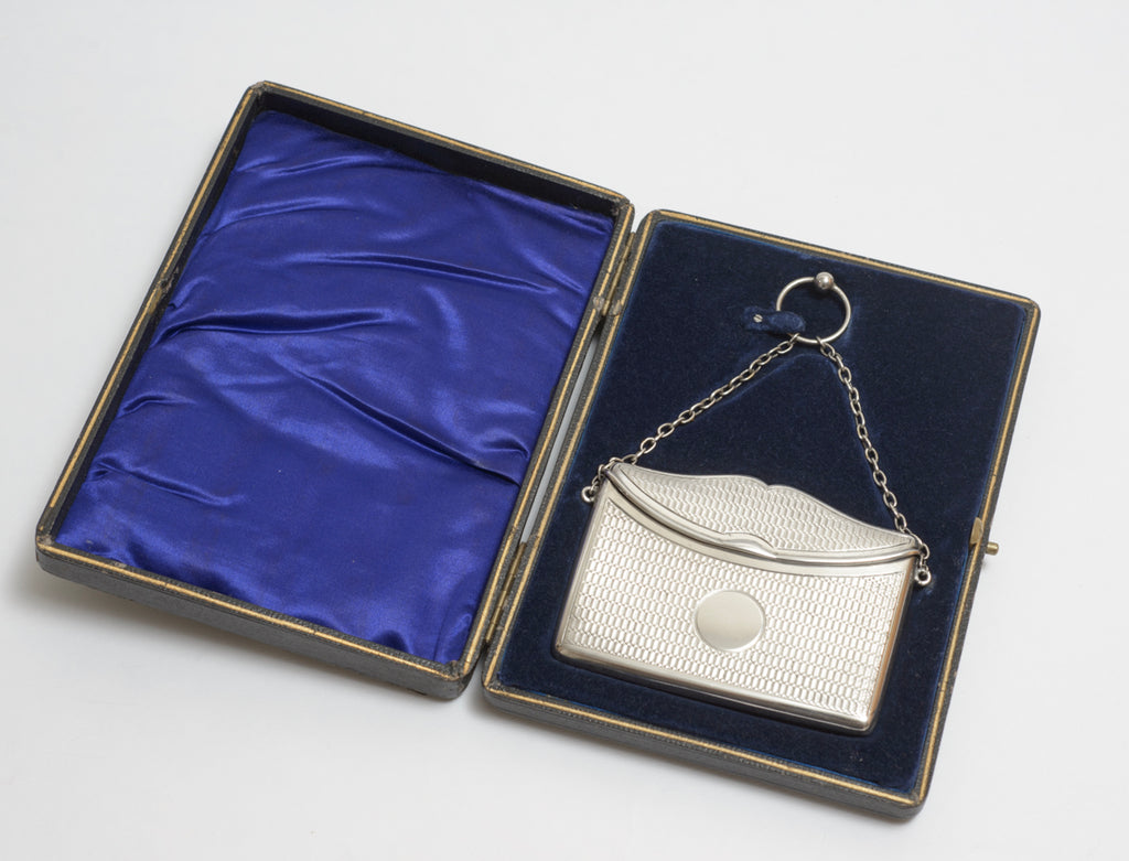 Antique Edwardian Sterling Silver Ladies Card Case Original Fitted Case (B2267)