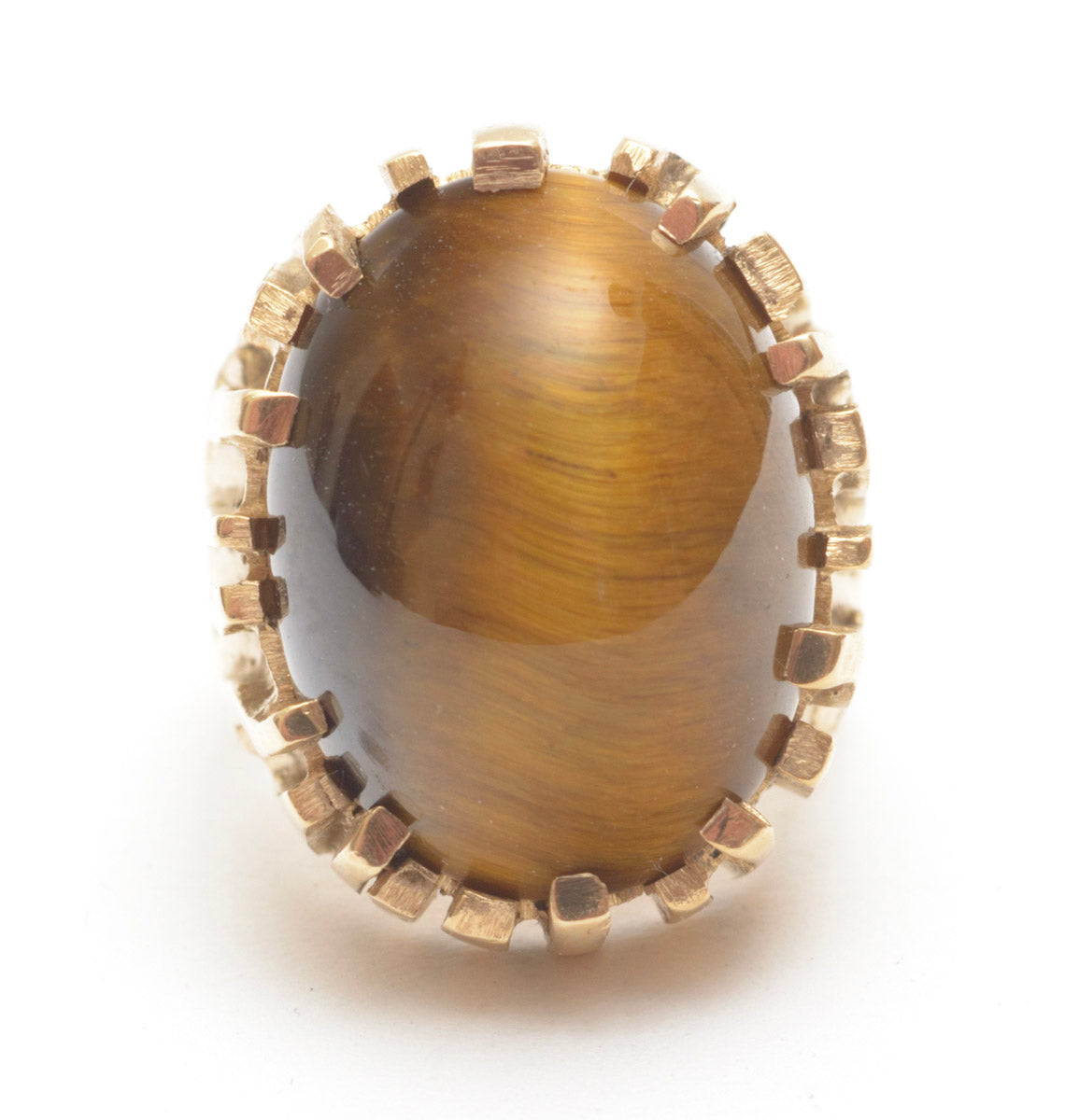 Vintage 9ct Gold Large/Heavy Brutalist Ring With Tigers Eye Cabochon 1973 (B2270)