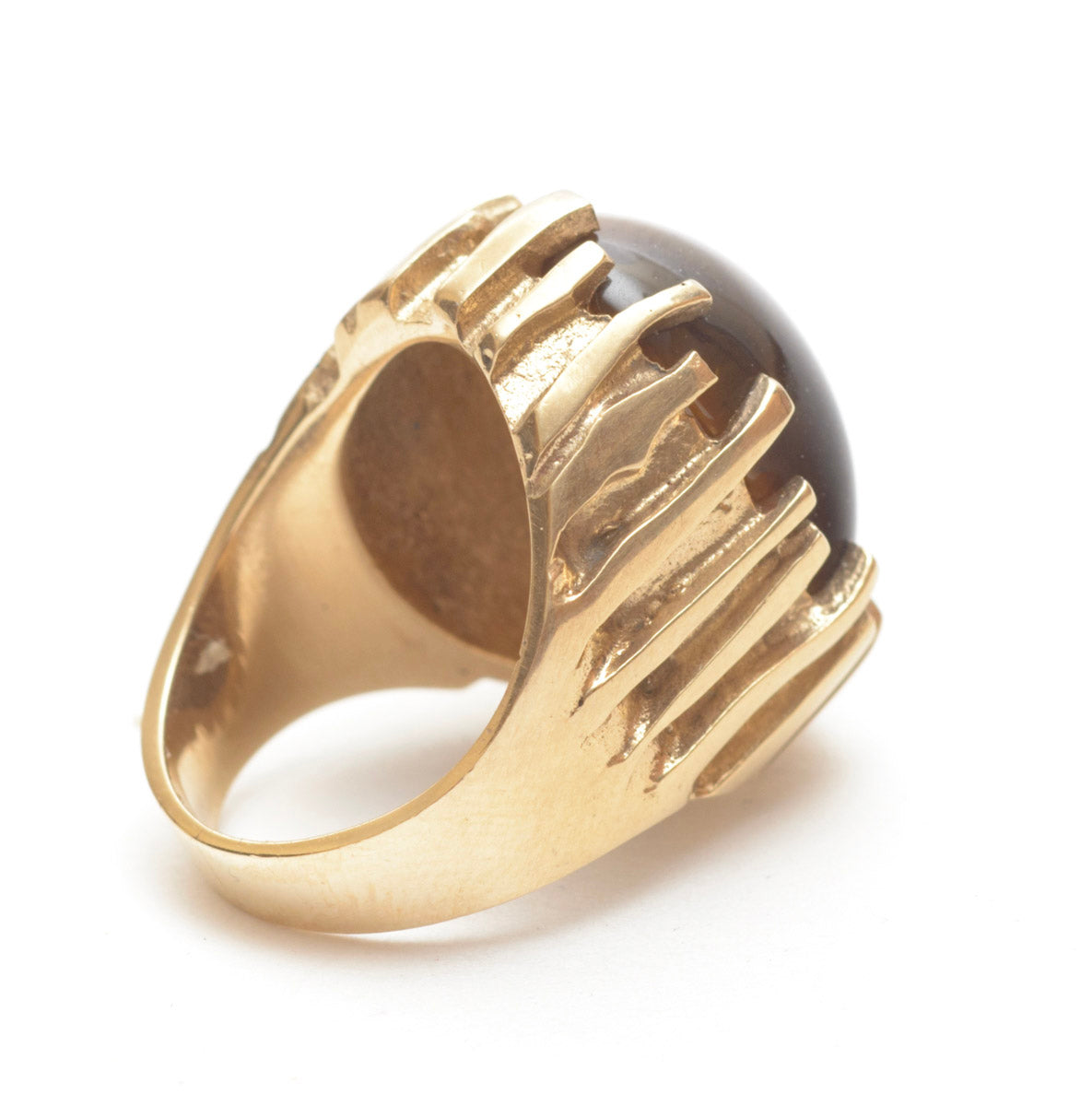 Vintage 9ct Gold Large/Heavy Brutalist Ring With Tigers Eye Cabochon 1973 (B2270)