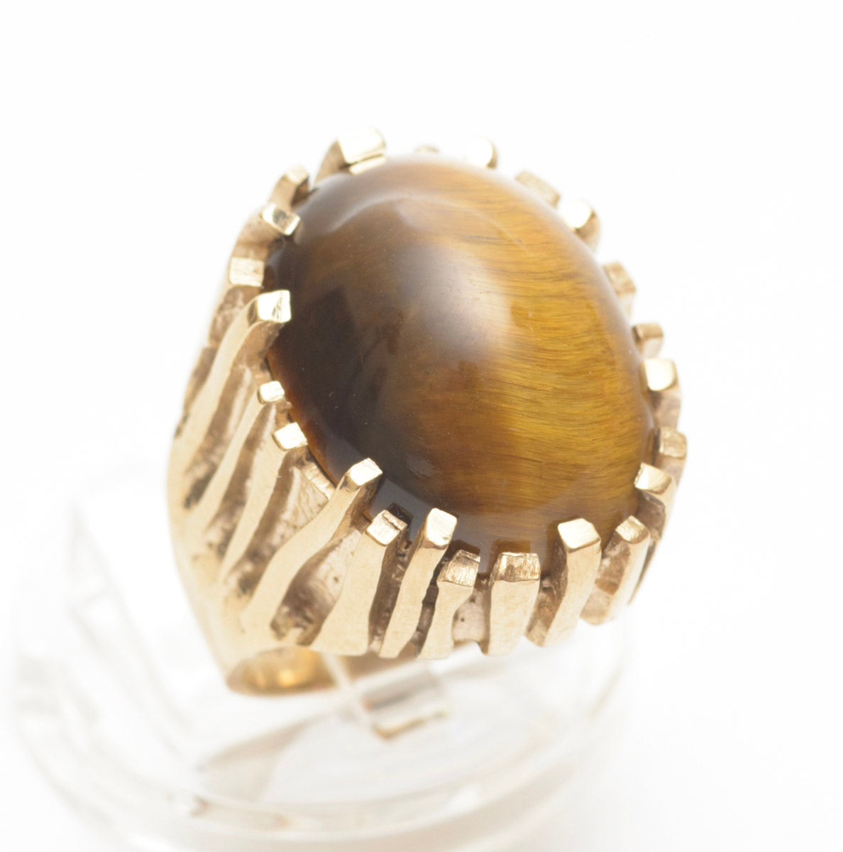 Vintage 9ct Gold Large/Heavy Brutalist Ring With Tigers Eye Cabochon 1973 (B2270)