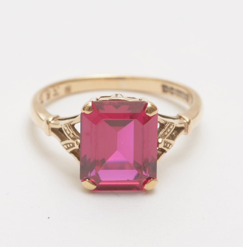 Vintage Mid Century 9ct Yellow Gold & Ruby Ring Hallmarked 1961 UK Size L1/2 (B2272)