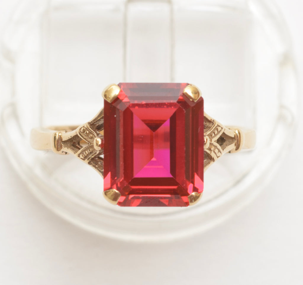 Vintage Mid Century 9ct Yellow Gold & Ruby Ring Hallmarked 1961 UK Size L1/2 (B2272)