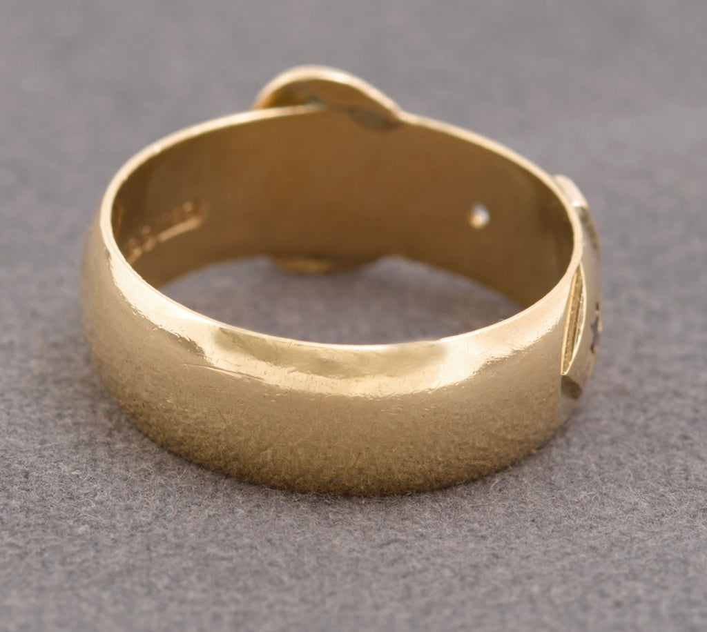 Vintage Heavy 9ct Gold Buckle Ring With Red & White Gem Hallmarked 1966 UK Size V1/2 (B2287)