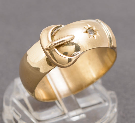 Vintage Heavy 9ct Gold Buckle Ring With Red & White Gem Hallmarked 1966 (B2287)