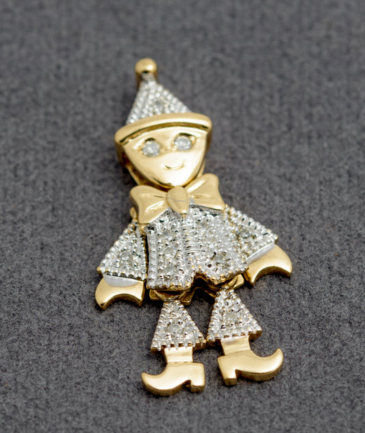 Vintage 9ct Yellow Gold & Diamond Marionette/Clown Articulated Pendant (B2293)