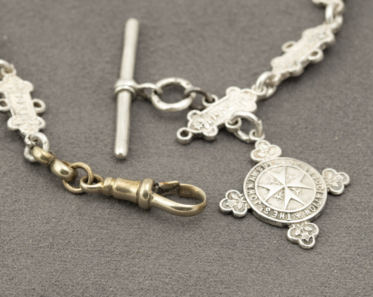 Vintage Sterling Silver St. Johns Ambulance Link Albert Watch Chain Hallmarked (B2300)