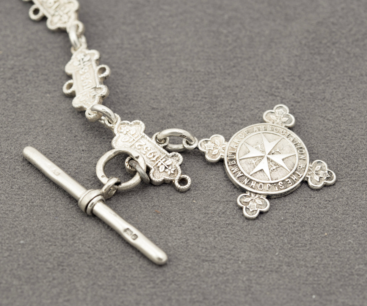 Vintage Sterling Silver St. Johns Ambulance Link Albert Watch Chain Hallmarked (B2300)