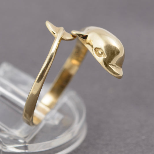 Vintage 14K 14ct Yellow Gold Dolphin Ring Open Band UK Size S (B2308)