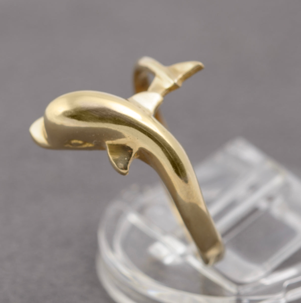 Vintage 14K 14ct Yellow Gold Dolphin Ring Open Band UK Size S (B2308)