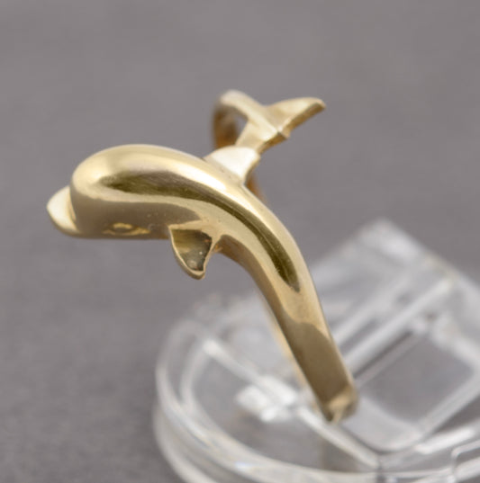 Vintage 14K 14ct Yellow Gold Dolphin Ring Open Band UK Size S (B2308)