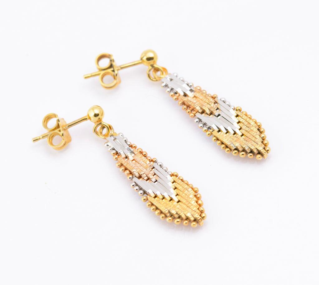 Pair Vintage 925 Sterling Silver Tri Colour Articulated Chevron Drop Earrings (B2312)