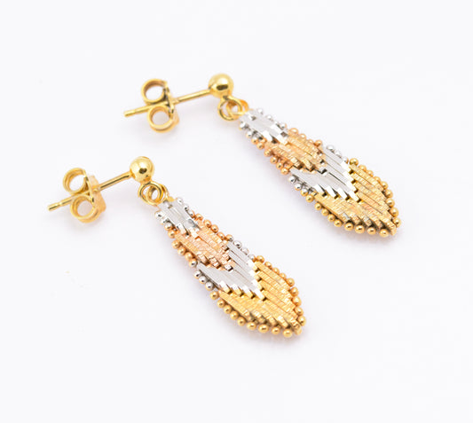 Pair Vintage 925 Sterling Silver Tri Colour Articulated Chevron Drop Earrings (B2312)
