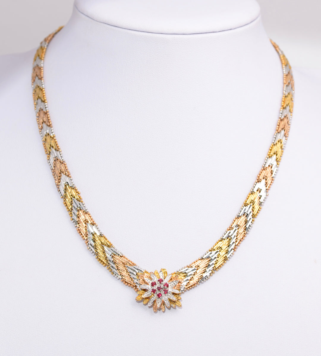 Vintage 1980's 925 Sterling Silver Tri Colour Chevron Link Necklace (B2313)