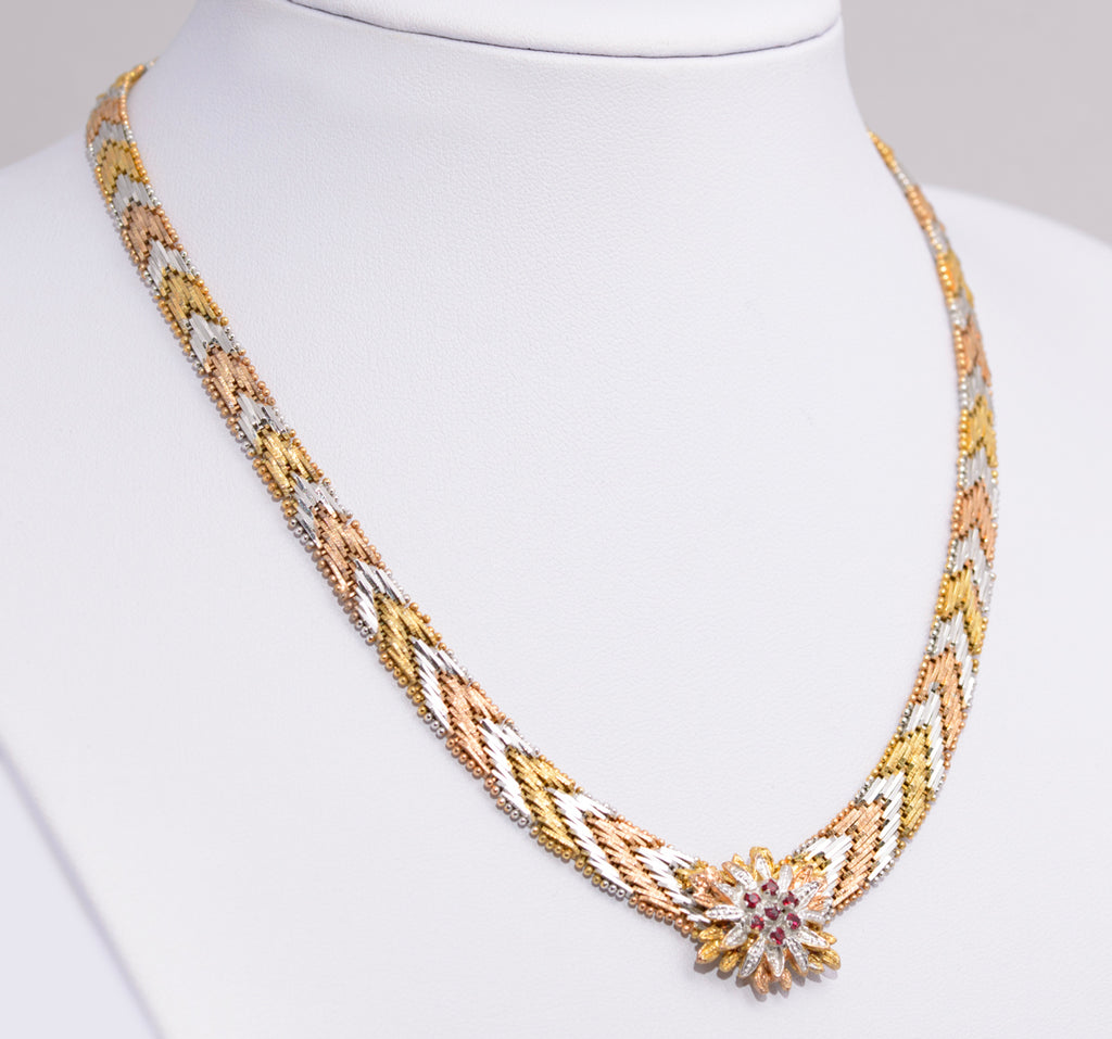 Vintage 1980's 925 Sterling Silver Tri Colour Chevron Link Necklace (B2313)