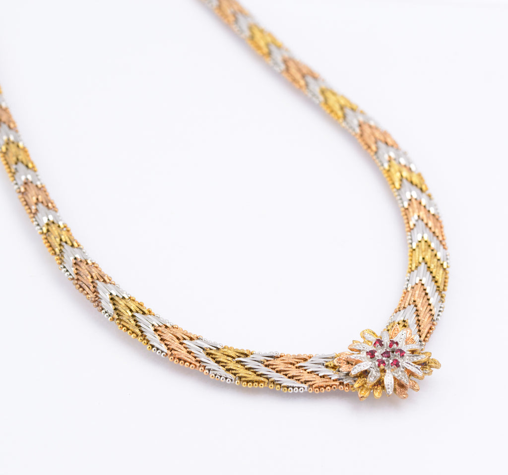 Vintage 1980's 925 Sterling Silver Tri Colour Chevron Link Necklace (B2313)