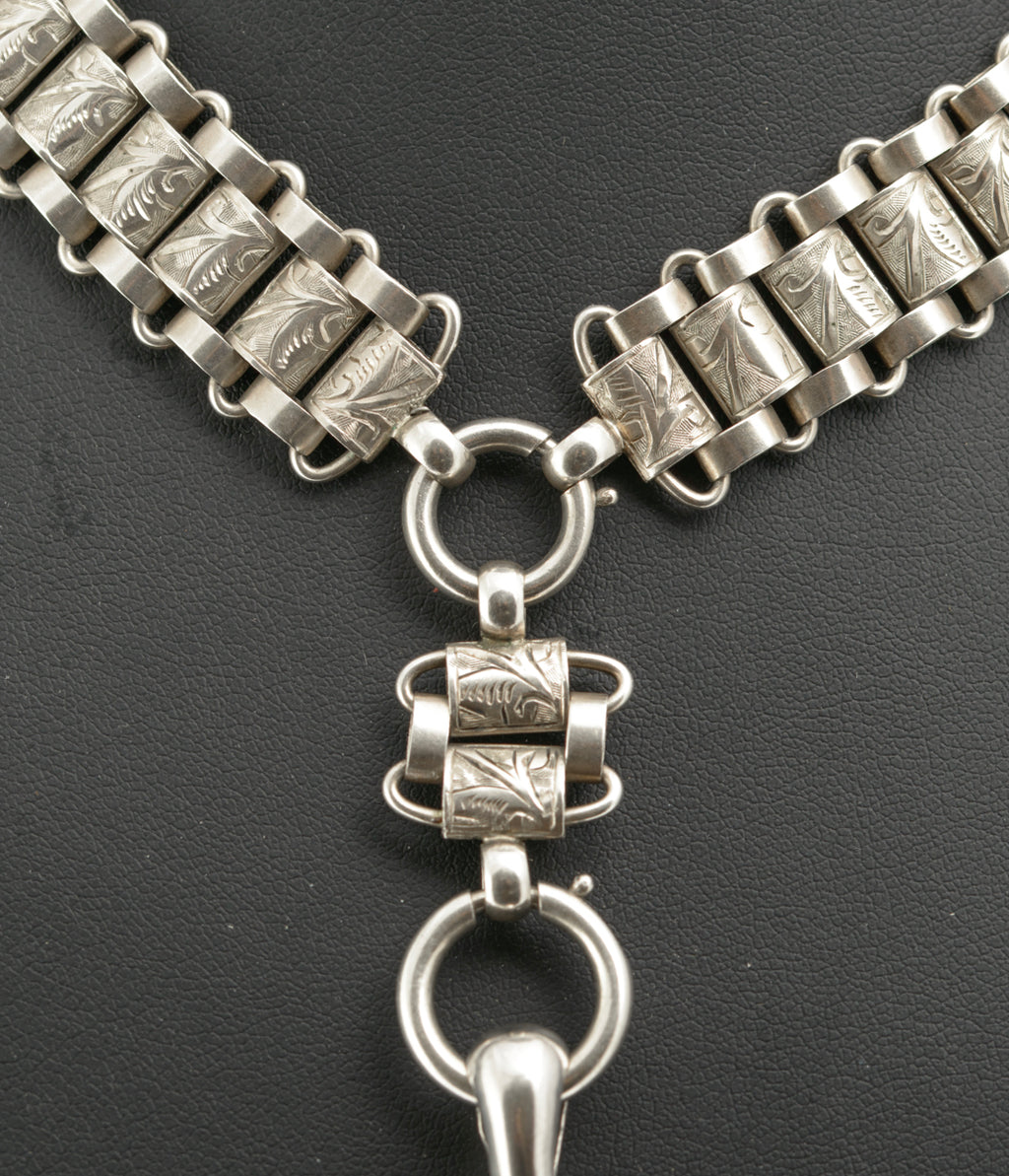 Antique Victorian Sterling Silver Locket & Aesthetic Period Book Chain Necklace (B2317)