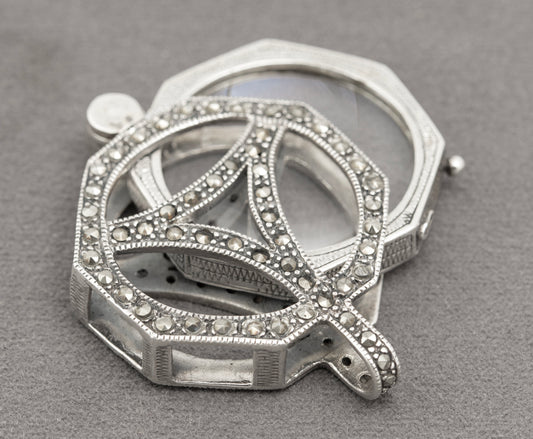 Vintage Sterling Silver & Marcasite Folding Magnifying Glass Chatalaine Type (B2320)