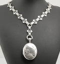 Victorian Antique Sterling Silver Book Chain & Locket Necklace c.1880 (B2322)
