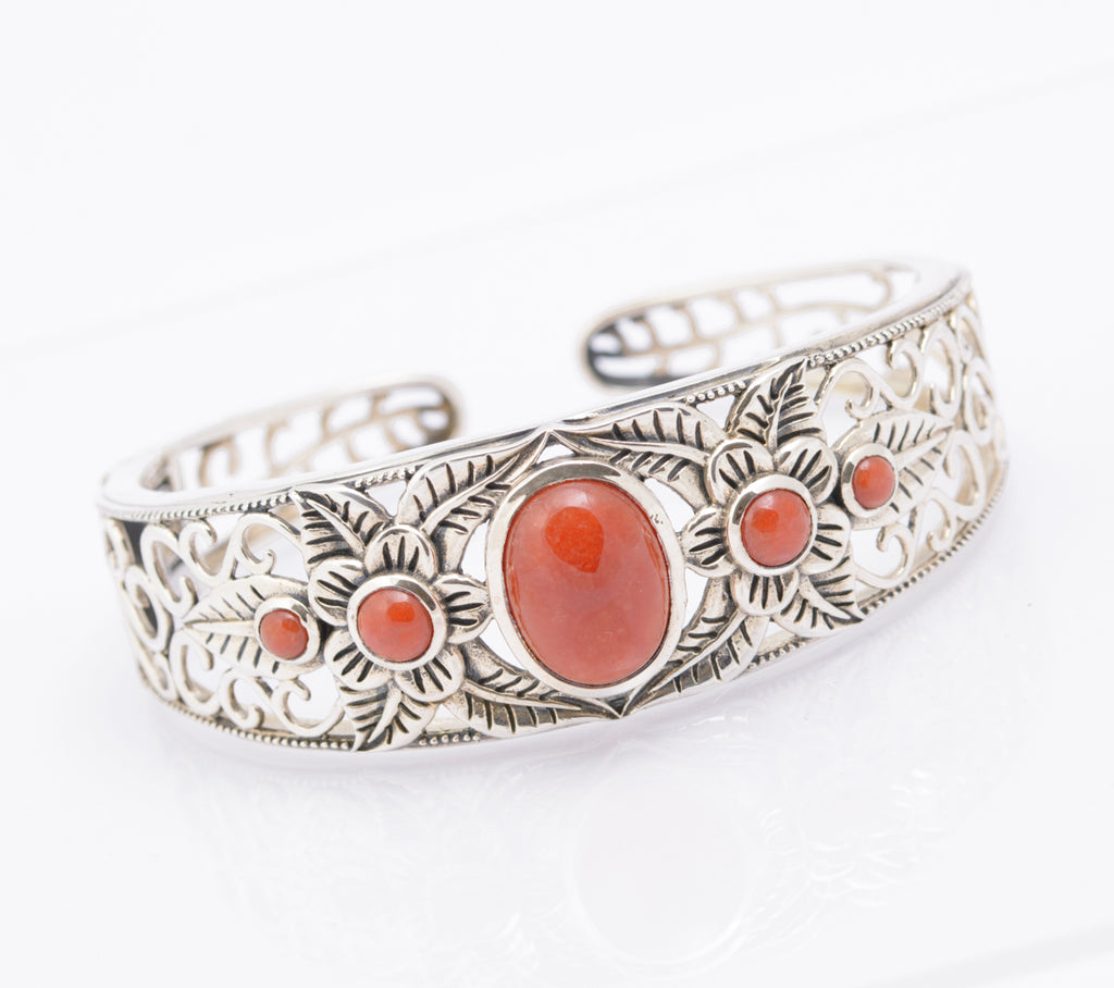 Vintage Sterling Silver & Carnelian Gemstone Bangle / Bracelet Fine Quality (B2323)