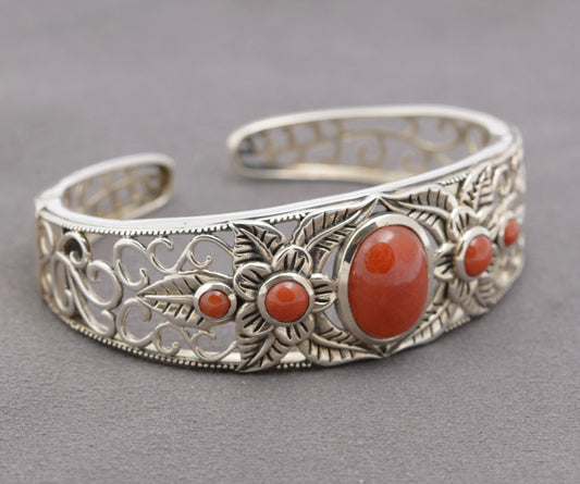Vintage Sterling Silver & Carnelian Gemstone Bangle / Bracelet Fine Quality (B2323)