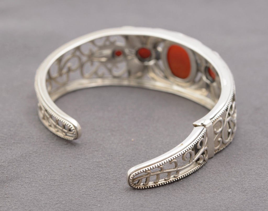 Vintage Sterling Silver & Carnelian Gemstone Bangle / Bracelet Fine Quality (B2323)