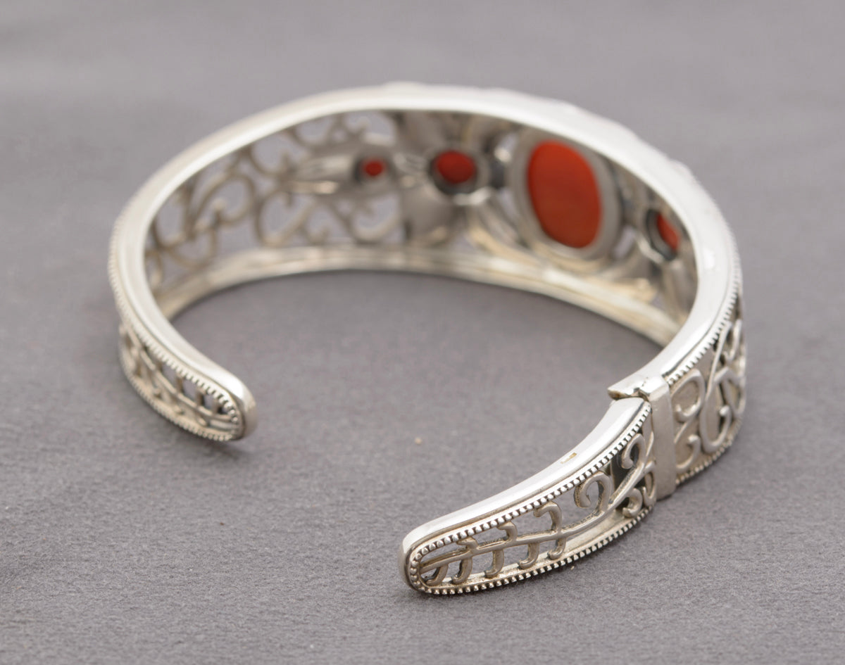 Vintage Sterling Silver & Carnelian Gemstone Bangle / Bracelet Fine Quality (B2323)