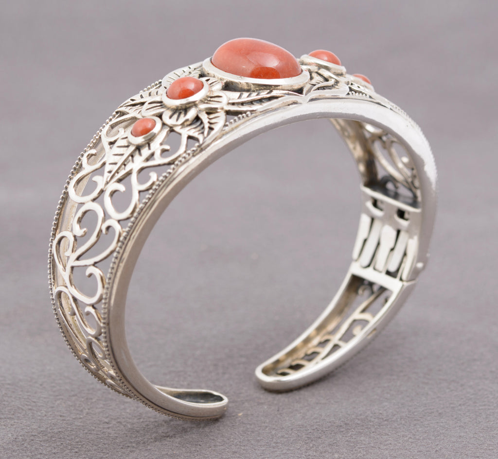 Vintage Sterling Silver & Carnelian Gemstone Bangle / Bracelet Fine Quality (B2323)