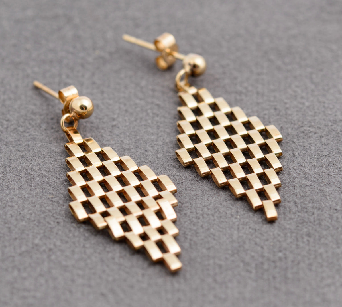Pair Vintage 9ct Yellow Gold Gate Link Articulated Drop Earrings c.1980 (B2329