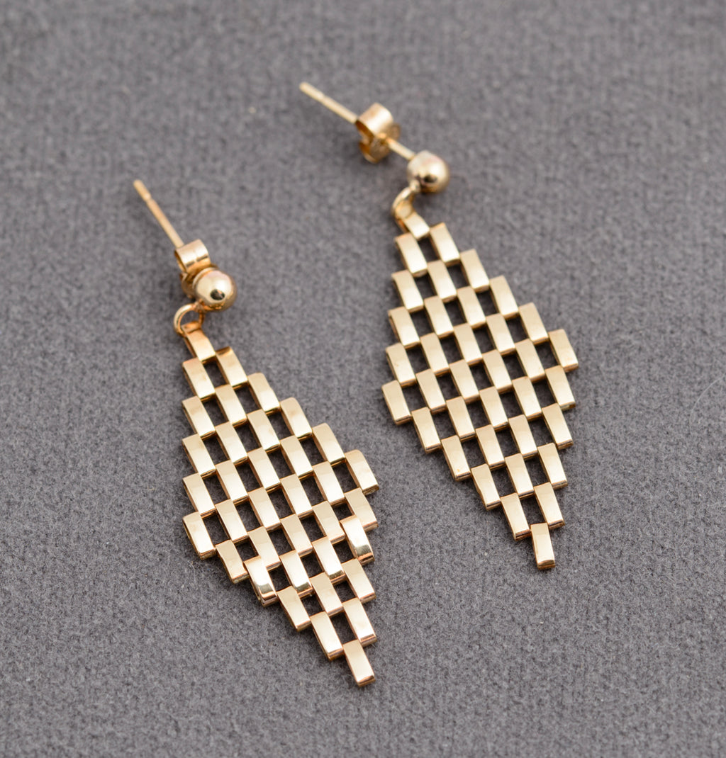 Pair Vintage 9ct Yellow Gold Gate Link Articulated Drop Earrings c.1980 (B2329
