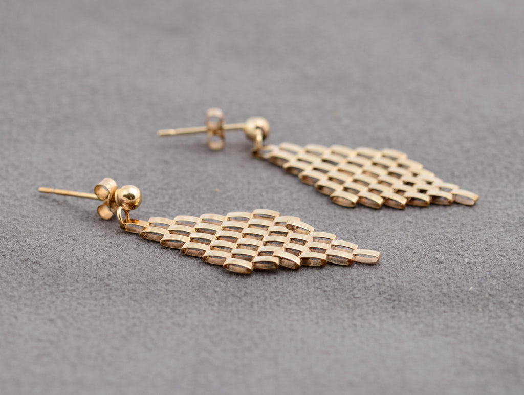 Pair Vintage 9ct Yellow Gold Gate Link Articulated Drop Earrings c.1980 (B2329